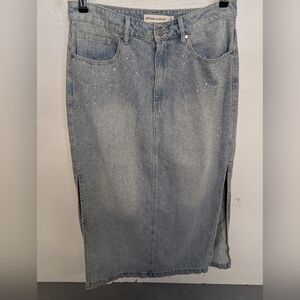Rebecca Minkoff Light Blue Denim Rhinestone Midi Length  Size 10